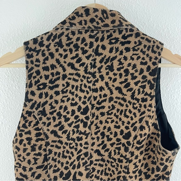 Vintage 90s Tan Black Suede Leather Cheetah Print V Neck Zip Up Biker Vest Top - Picture 8 of 10
